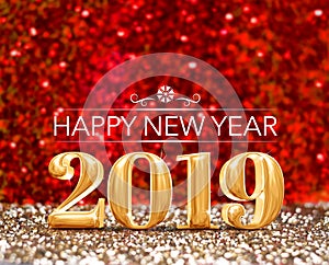 Happy new year 2019 year number 3d rendering at sparkling go