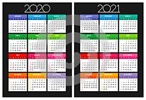 Happy New Year 2020 2021 calendars