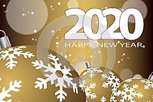 Happy New Year 2020. Abstract blurred background with snowflakes.