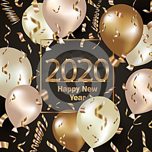 Happy New Year 2020. Background with golden sparkling texture. Gold Numbers 20, 2, 0, 02. Light effect. Vector Illustration