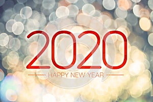 Happy new year 2020 banner with pale yellow and blue bokeh light sparkling background,Holiday greeting card