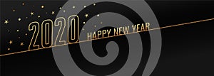 Happy new year 2020 black and gold banner design