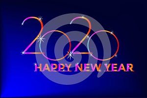 Happy new year 2020 on blue background greeting card design