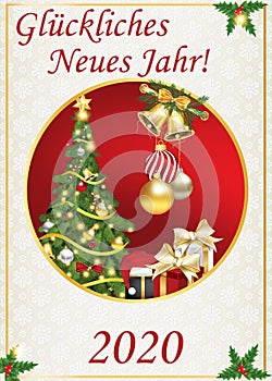 Happy New Year 2020! - classic German greeting card with red background