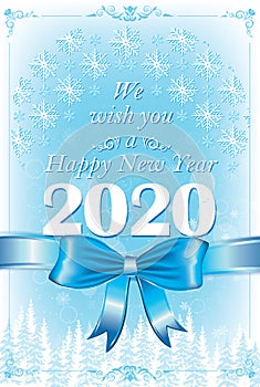 Happy New Year 2020 - classic greeting card with pale blue background