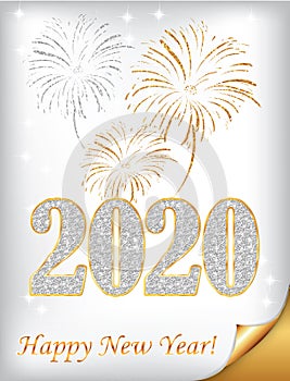 Happy New Year 2020 - classic greeting card with white / silver background