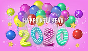 Happy new year 2020.Colorful Design 3D background