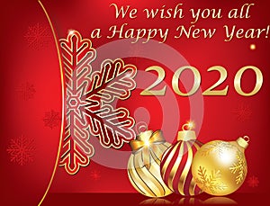 Happy New Year 2020 - corporate greeting card with red and golden background