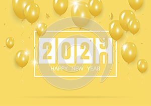 Happy new year 2020 with creative yellow balloon concept on pastel yellow background for copy space. minimal concept. Vector