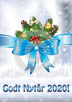 Happy New Year 2020! - Danish greeting card with blue background