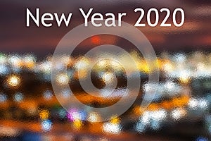 Happy New Year 2020 With Dark Navy Blue Glitter Bokeh Light Sparkling Background,holiday Celebration