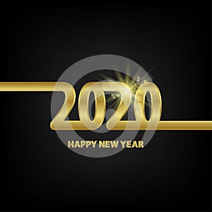 Happy new year 2020 design. Gold card on golden background. Happy new year card design. Typography design. Happy New Year Banner