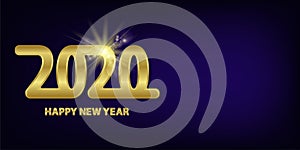 Happy new year 2020 design. Gold card on golden background. Happy new year card design. Typography design. Happy New Year Banner