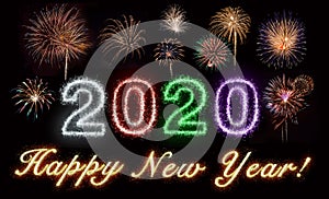 Happy New Year 2020 Fireworks Text