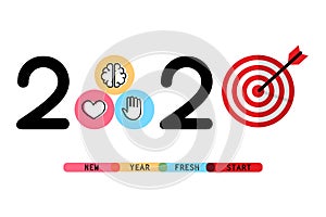 Happy New Year 2020 , Fresh start new targets concept, Have a big dream, get an idea and doing with love, Vector illustration