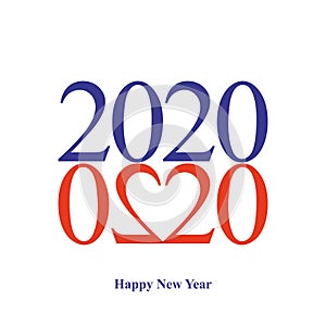 Happy New Year 2020. Greeting  card. 2020 year  typography. Love typography. Heart  typography. Heart shape made from numbers.