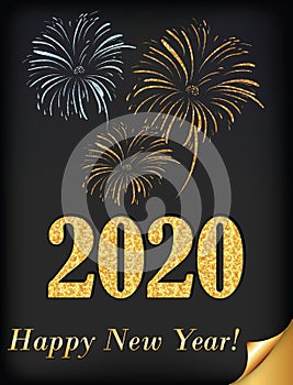 Happy New Year 2020 - greeting card with fireworks on a simple background