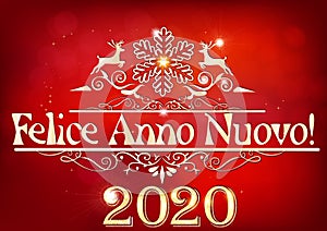 Happy New Year 2020 - Italian greeting card with red and golden background