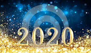 Happy New Year 2020 - Metal Number With Golden Glitter