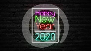 Happy New Year 2020 neon sign background new year concept