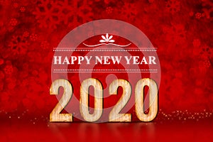 Happy New Year 2020 number at red snowflakes sparkling bokeh lights,Leave space for adding content, Holiday greeting card