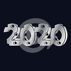 Happy new year 2020. Numbers drawn in the form of a silver-gray cheese. Holiday card. 2020 number text design