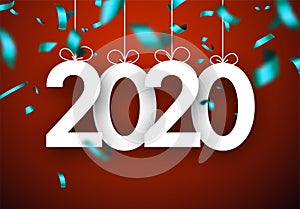 Happy New Year 2020 poster with turquose blurred confetti