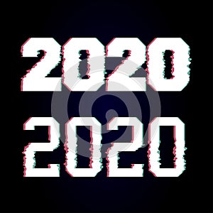 Happy New Year 2020 Text Design glitch, Vector illustration