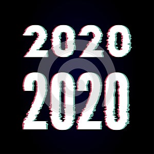 Happy New Year 2020 Text Design glitch, Vector illustration