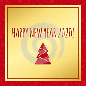 Happy New Year 2020 vector congratulation. Transparent greeting card. Christmas tree and snow background for winter holiday