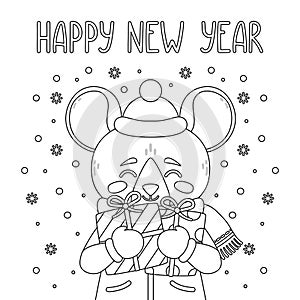 Happy New Year 2020 vector print with cute rat