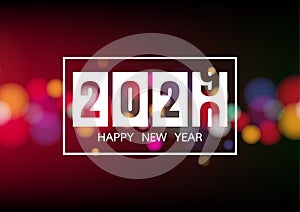 Happy new year 2020 with white bokeh lights for Holiday Poster, Banner, Card. Vector illustration