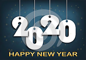 Happy new year 2020 word from white paper Origami style in on black background