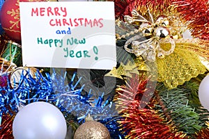 Happy new year 2021 background with balls and gifts. Merry Christmas holiday card