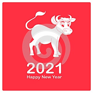 Happy New Year 2021 banner. Art flat design stock vector white siluethe on red illustration