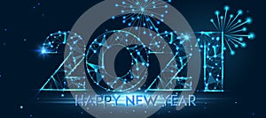 Happy new year 2021 banner design. 2021 Happy new year greeting poster. Geometric polygonal 2021 new year greeting card.