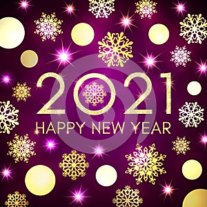 Happy New Year 2021 banner design on dark purple.