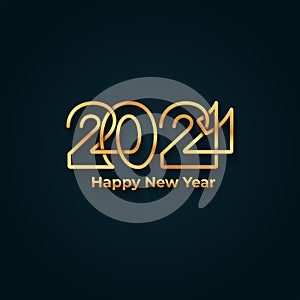 Happy New Year 2021 banner. Golden luxury text, gold glowing numbers. Vector illustration. Isolated on blue background