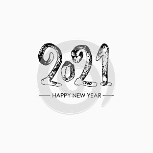 Happy new year. 2021. Calligraphy dry brush vector template.