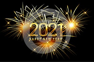 Happy New Year 2021 for card design with firework Vector.