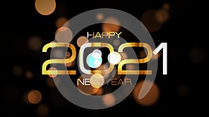 Happy New year 2021 Celebration with golden numbers and Bokeh lights 4K 3D animation. 2021 Conceptions Happy New Year Greetings.