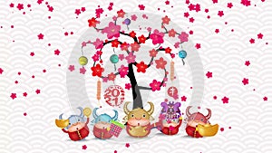 Happy New Year 2021. Chinese New Year. The year of the Ox. Chinese God of Wealth and Ox