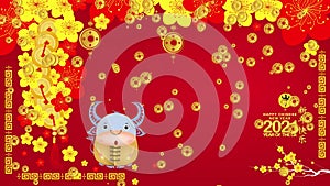 Happy New Year 2021. Chinese New Year. The year of the Ox. Chinese God of Wealth and Ox