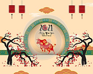 Happy new year 2021. Chinese new year, year of the ox Chinese translation : Happy chinese new year