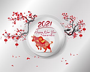 Happy new year 2021. Chinese new year, year of the ox Chinese translation : Happy chinese new year