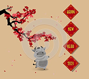 Happy new year 2021. Chinese new year, year of the ox Chinese translation : Happy chinese new year