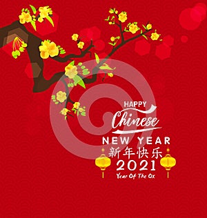 Happy new year 2021. Chinese new year, year of the ox Chinese translation : Happy chinese new year