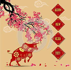 Happy new year 2021. Chinese new year, year of the ox Chinese translation : Happy chinese new year