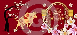 Happy new year 2021. Chinese new year, year of the ox Chinese translation : Happy chinese new year