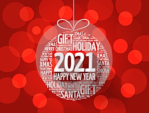 Happy New Year 2021, Christmas ball word cloud collage